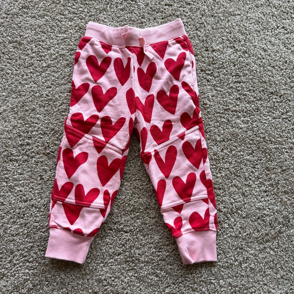 Hanna Andersson Pink Joggers with Red Heart Print